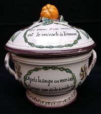 Soupière faïence polychrome MALICORNE Atelier Béatrix POUPLARD proverbes oiseaux