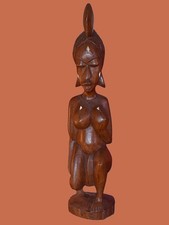 Statue Peule – Sculpture ancienne en bois d’acacia avec incrustations