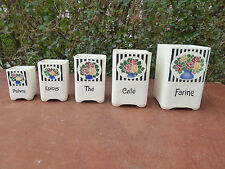 Lot anciens pots à épices de cuisine céramique café, poivre, thé, farine, épices