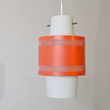 LUSTRE SUSPENSION VINTAGE 1960 TOLE ORANGE & VERRE OPALIN 60S RETRO DLG ARLUS