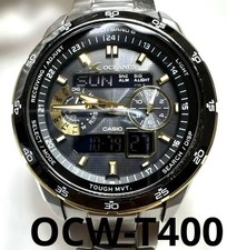 Rare montre numérique analogique Casio Oceanus OCW-T400 or noir titane