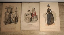 🎩 Élégance du 19e siècle Lot de 3 Gravures de Mode Ancienne Paris 1838 1877