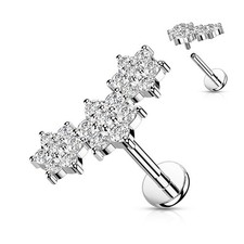 Piercing labret oreille triple fleur blanc