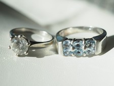 LOT DEUX BAGUES VINTAGE ARGENT MASSIF TOPAZE SILVER RING T56 & 52