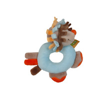 Doudou hochet hérisson NATTOU bleu ciel pêche marron grelot environ 15 cm