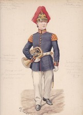 ✒ 1900 Ch LE TOURNEUR aquarelle originale Armée Allemagne Prusse Musicien