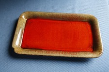 Plat à cake plateau vide poche en céramique rouge émaillé émaux