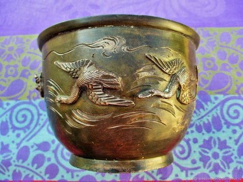 Cache pot oiseaux - oiseaux, bronze