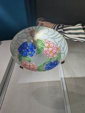 Suspension Vasque Art Déco Daniel Drancourt Verre émaillé 1920's  Luminaire