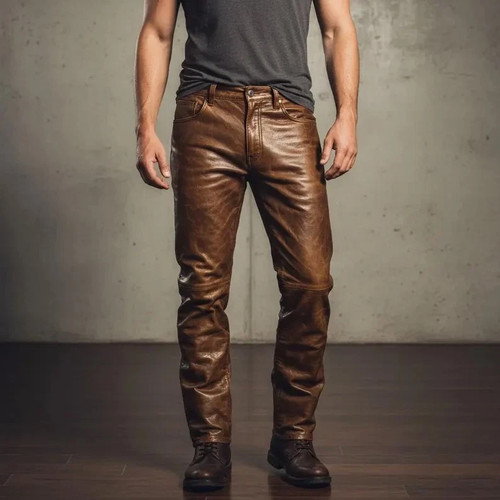 Pantalon cuir marron - cuir,