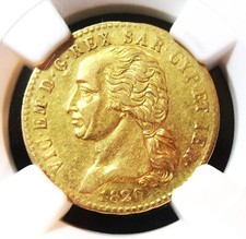 Italie : Sardaigne. Vittorio Emanuele I Or 20 Lire 1820 (Aigle) - L AU55 NGC.