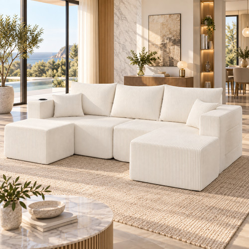 Canapé angle beige - canapé, 3
