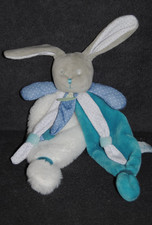 ?Doudou Plat Lapin Bleu Poupi BABYNAT BABY'NAT BN0415 Turquoise Blanc Pois NEUF