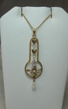 Art Nouveau Diamant 14K Or Lavaliere Pendentif c1900 Ancien Victorien Edouardien