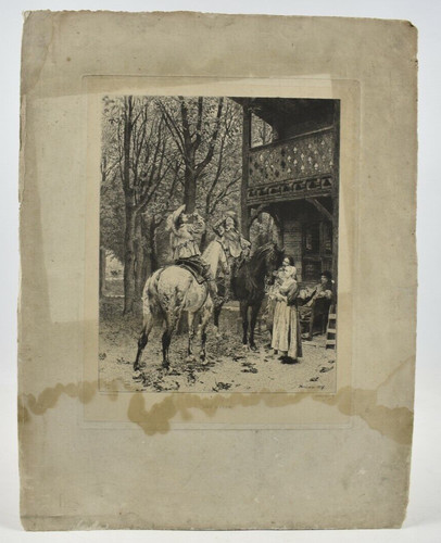 Gravure xixème une halte - xixème,