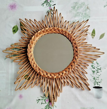 Miroir en rotin en forme d'étoile, année 70, 47 cm de diamètre