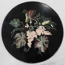 30 " Noir Marbre Rond Table Top Incrustation Work Marqueterie Jardin Patio Décor