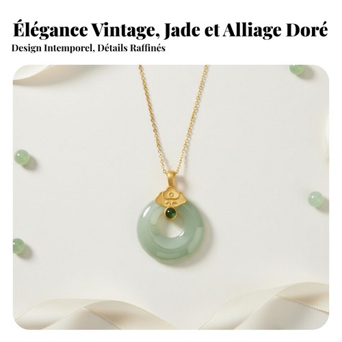 Collier pendentif jade charmes - collier,