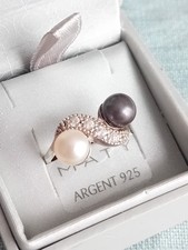 Bague en argent massif 925 pierres blanches et perles de culture petite...