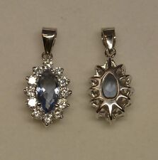 Pendentif Rhodié Oeil Marquise Aigue-marine Cz 15 mm Argent 925 Dolly-Bijoux