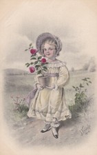 CPA Fantaisie ILLUSTRATION Fillette au Pot aux Roses - Dessin de J KRÄNZLE 1903 