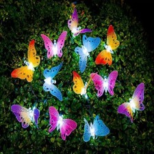 24 LED Lumières Solaires Fées Papillon Jardin Fête Éclairage Extérieur Lampe