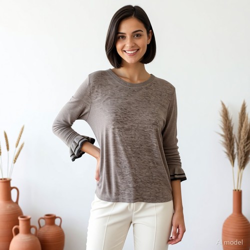 Boho pull beige marron - beige, lin