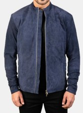 Homme Bleu Daim Cuir Veste