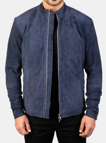 Homme bleu daim cuir veste - bleu,