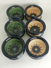 ramequins ancien en céramique décors vert et jaune signé