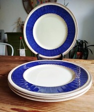 4 Assiettes Vintage 25 CM Céramique Grindley England Modèle Melrose Bleu Cobalt 
