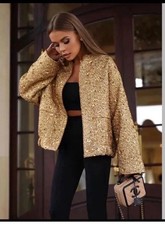 Zara Viral Zw Collection Sequin Veste Or Col Rond Neuf Taille M Ref 7925 993