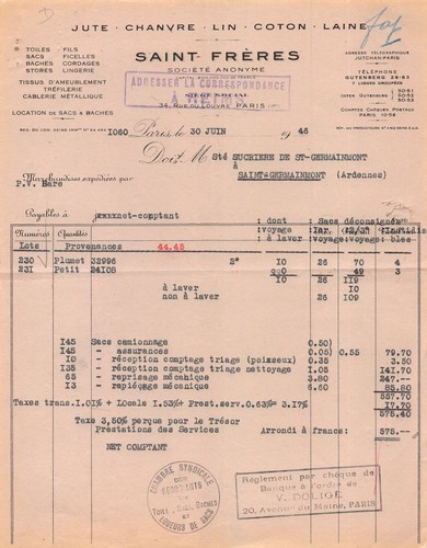 1946 jute chanvre lin - 1946,