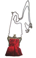 MINI SAC BOURSE EN SOIE FERMOIR METAL BRONZE CHAINE VINTAGE 9,6cm x 12cm