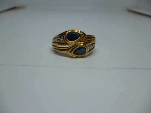 Bague saphirs en coeur - or,