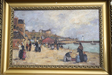 peinture huile sur toile  signée L (louis) LALLEMAND port de Bretagne