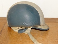 Bel Ancien Casque de Moto en Cuir ou Skaï Bleu et Gris vers 1950