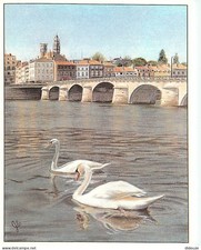 71 - Macon - La Saône et le pont de St-Laurent - Dessin Jean-Pierre Gillot - Cyg