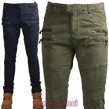 Pantalons Homme Chino Slim Fit Coton Casual Aderents Militaires Zip Neufs CZD600