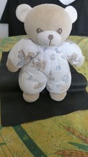 doudou ours beige  tartine et  chocolat   tissu avec des ours  ,coeurs, ballons,