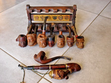 Lot de 9 pipes collection personnages De Gaulle Napoléon Hugo Tell Saint-Claude