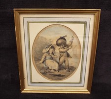 ancien petit tableau dessins aquarelle collings école anglaise fin 18ème N2