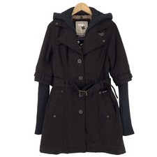 Khujo Manteau Marron Laine à Capuche Boutonné Long Manteau Femme Cv1 Taille M