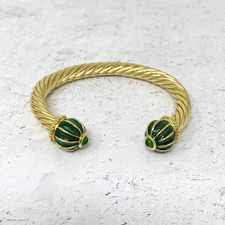 Bracelet Ouvert En Émail Vert