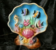 MONACO COQUILLAGE VEILLEUSE VINTAGE 60' DECOR FOND MARIN n°8