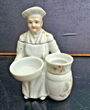 SERVICE CONDIMENTS MOUTARDIER POIVRIER SALIERE PORCELAINE CUISINIER