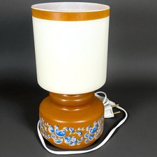 Ancienne lampe de Chevet Vintage Ancienne Opaline Motif Fleurs Bleues à Pied