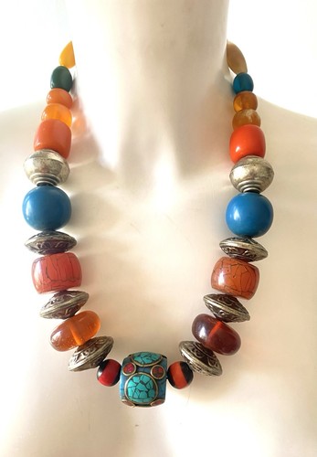 Collier perle turquoise ambre - collier,
