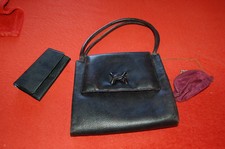 sac à main  véritable  vintage année 40 50 noir avec port monnaie