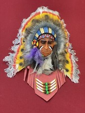 Décoration Tête Indien D’Amérique Avec Coiffe À Plumes  Fait Main